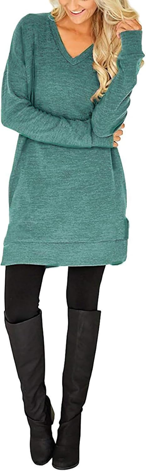 LERUCCI Womens Casual Tunic Sweatshirts for Women Long Sleeves Solid V-Neck Tunics Tops with Pockets Grey Blue XXL - Image 5