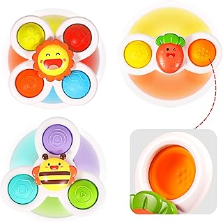 3PCS Suction Cup Spinner Toys for 1 2 Year Old Boy and Girl|Spinning Top Baby Toys 12-18 Months|1st Birthday Gifts for Toddler Toys Age 1-2|Sensory Bath Toys for Toddlers 1-3 (Pop)
