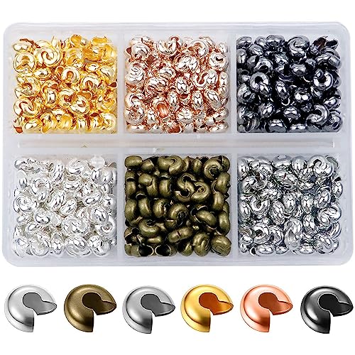 600 Pieces Crimp Bead Covers 4mm Open Half Round Crimp Bead Knot Cover Small Beads for Jewelry Craft Making