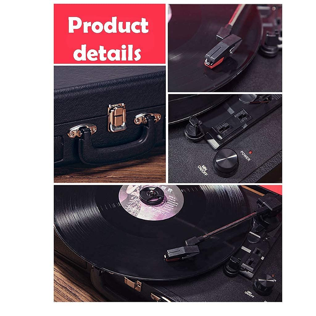 Giradischi Portatile A Valigetta - 3 Velocità (33/45/78 RPM), Altoparlanti Incorporati, Ingresso AUX, RCA, Jack Cuffie, Nero