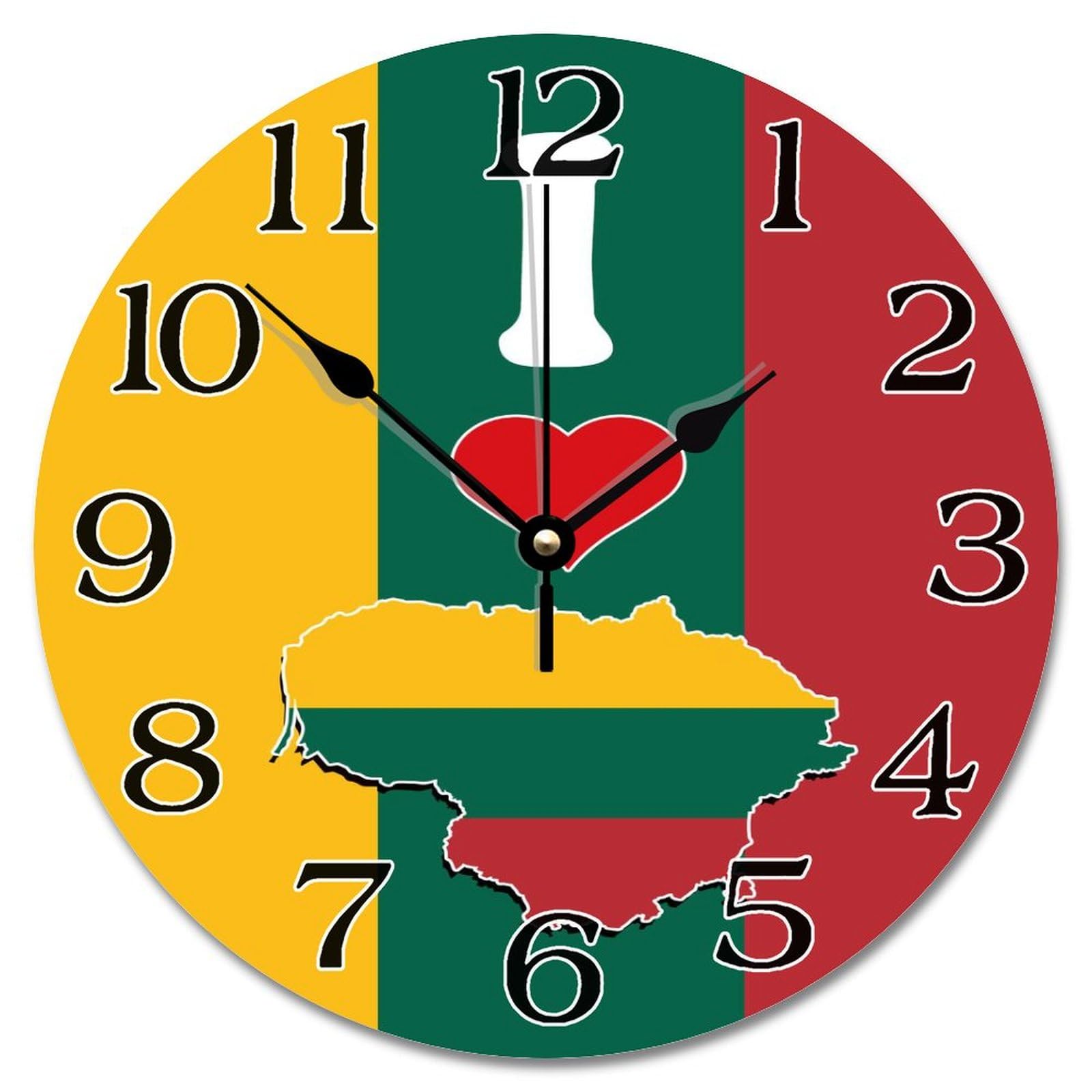 Horloge murale drapeau Lituanie en bois vintage de 30 cm pour salon