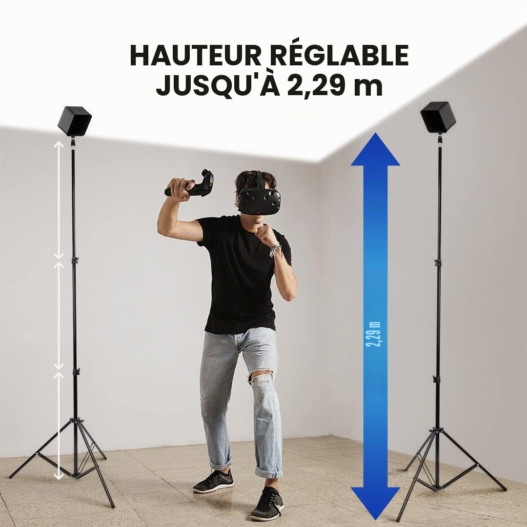 Skywin Support Trépied VR (Pack de 2) – Compatible avec la Plupart des Stations de Base & Capteurs VR – Mât Télescopique Réglable jusqu'à 229 cm