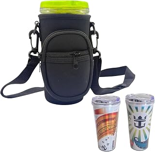 Cruise Cup Holder Sling with Pocket for RC Refillable Soda Cup – Neoprene Carrier with Adjustable Strap, Phone & Card Holder – Hands-Free for Royal Caribbean Cruises