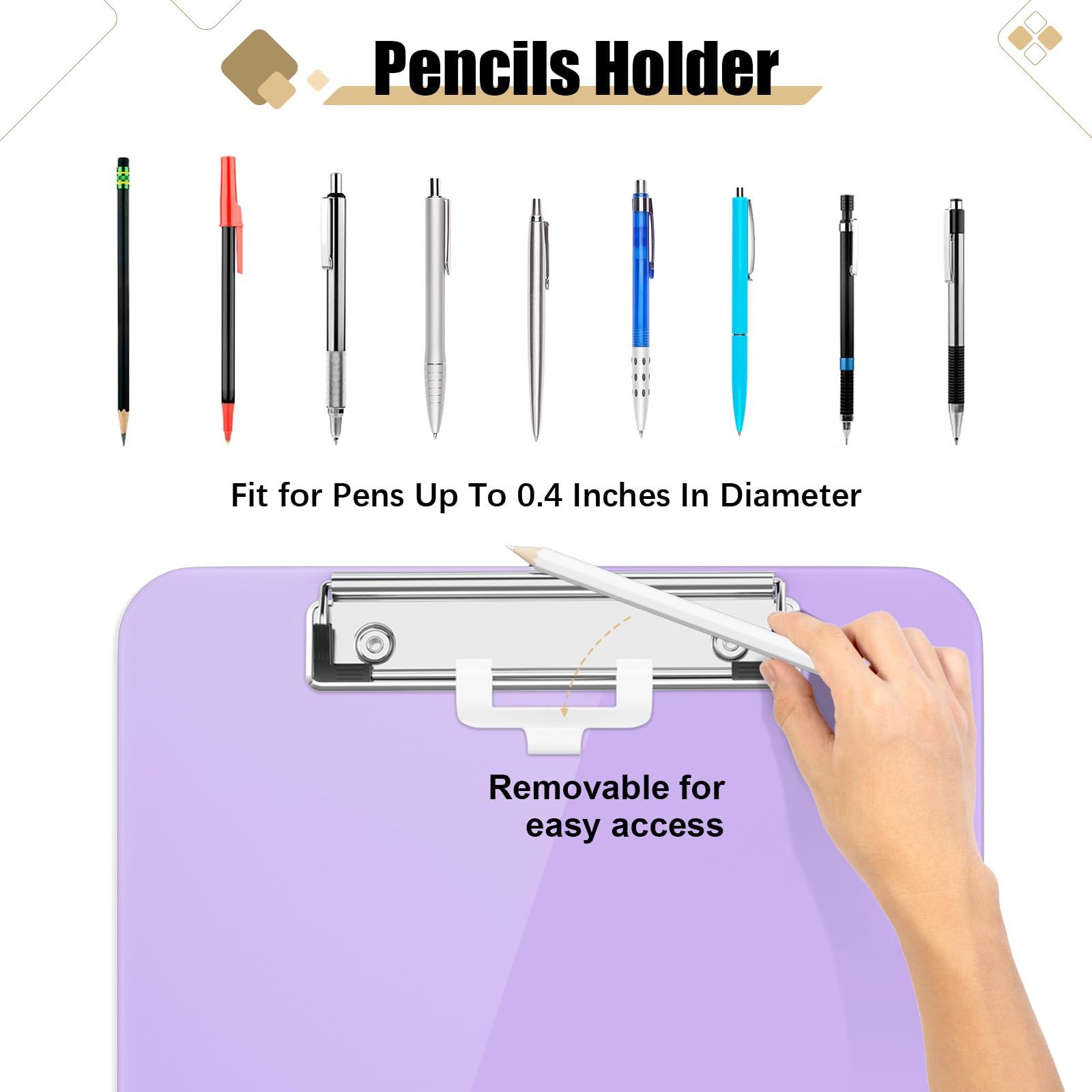 Hongri Plastic Clipboard with Pen Holder, Purple 8.5x11 Letter Size Clip Board for Classroom Office, Students - Image 2