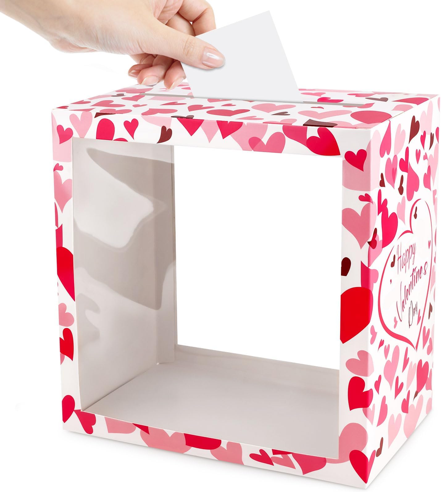 Abilat Valentines Box for Kids Pink Heart Card Box with Clear Window Happy Valentines Day Favors Post Box for Classroom Exchange Valentine Party School Event Decor