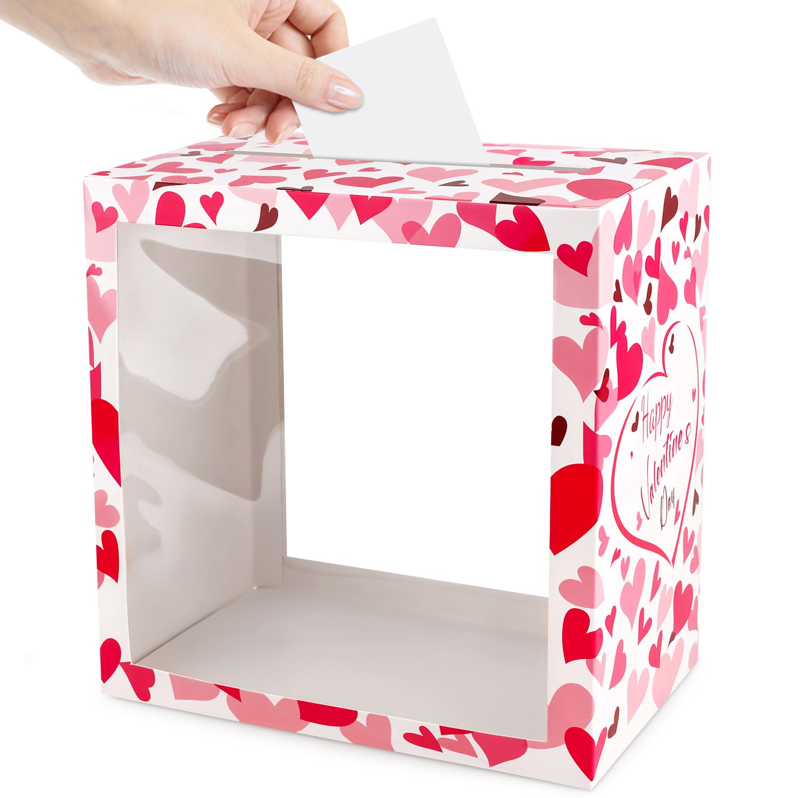 Abilat Valentines Box for Kids Pink Heart Card Box with Clear Window Happy Valentines Day Favors Post Box for Classroom Exchange Valentine Party School Event Decor