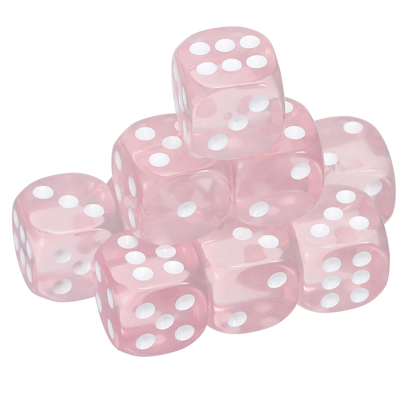 sourcing map 10Pcs 6 Sided Acrylic Dice, 14mm/0.55" Rounded Corner Translucent Colored D6 Game Dice for Theme Party Fun Table Board Games, Pink