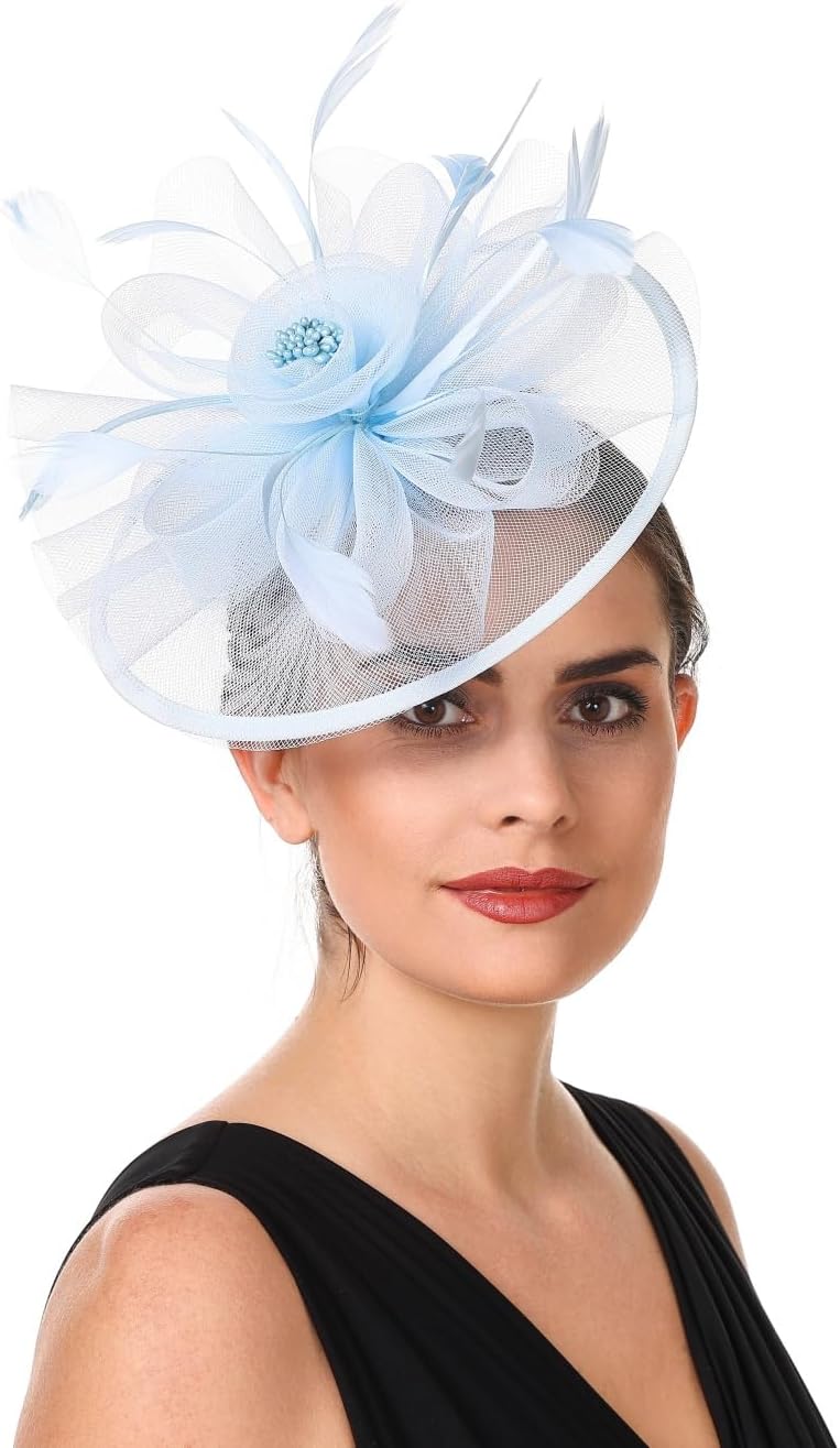 Haojing Feather Fascinator Hat for Women Vintage Bridal Headpiece Wedding Derby Hat