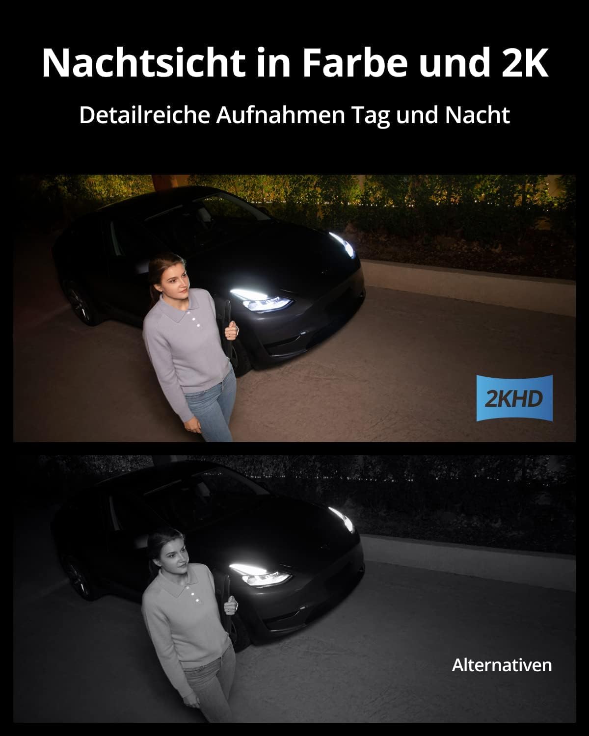 eufy Security Wall Light Cam S100, Außenleuchte mit Kamera, 2K Überwachung, 1200 Lumen, Farbige Nachtsicht, KI Erkennung, IP65