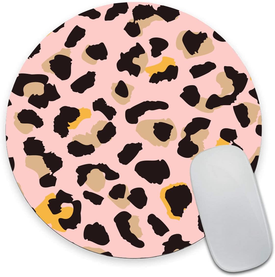 Mouse Pad, Round Animal Print Mouse Mat, Cute Mouse Pad with Design, Non-Slip Rubber Base Mousepad, Waterproof Women Office Mouse Pads, Small Size 7.9 x 7.9 Inch, Pink Cheetah