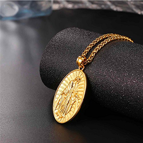 Image of U7 Virgin Mary Necklace for Women,18K Gold Plated /Sterling Silver Oval Miraculous Medal Virgin Mary Pendant Necklace