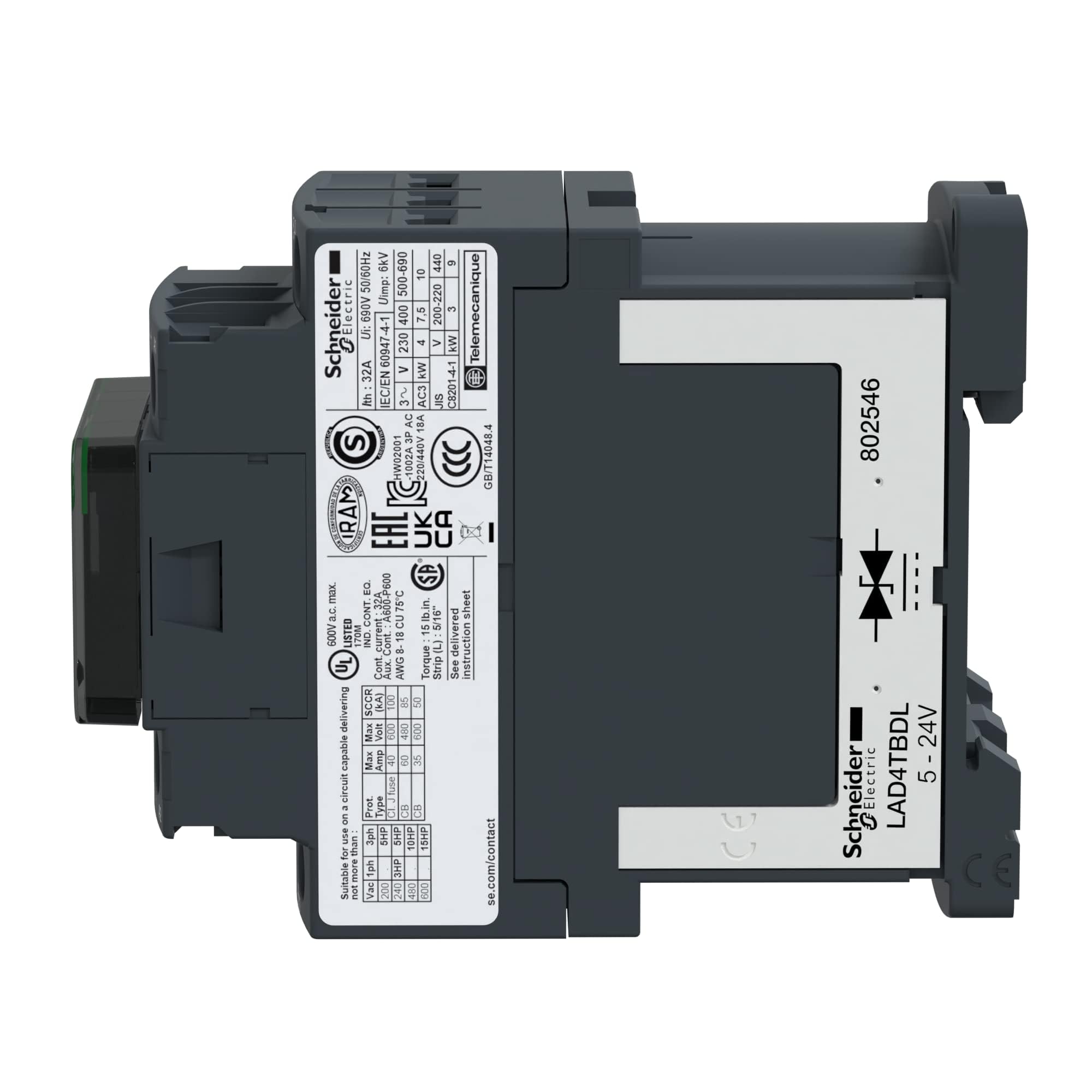 Schneider Electric LC1D18BD TeSys D, Contactor, 3P AC-3, <=440 V 18 A, bobina 24 VCD, Antip