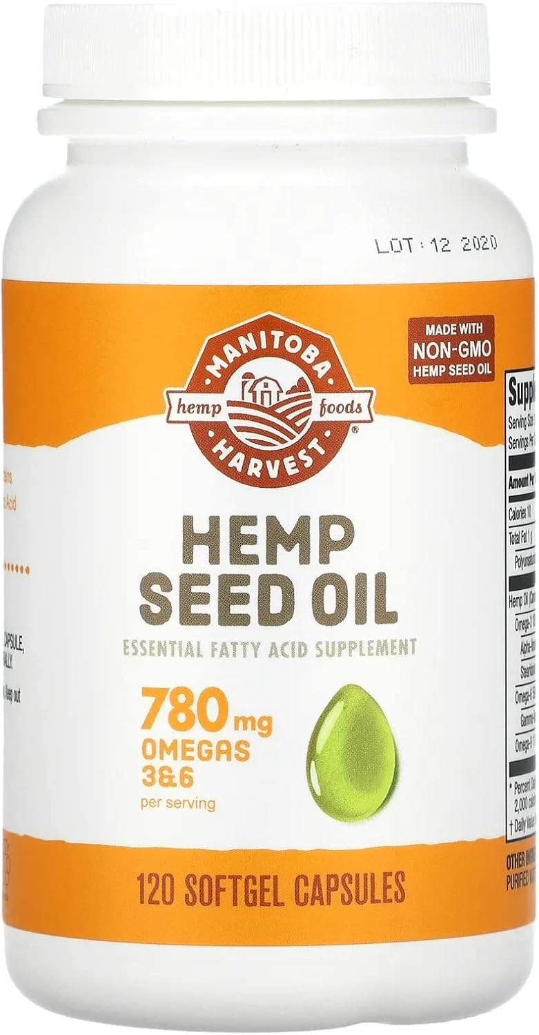 Manitoba Harvest Hemp Foods Hemp Oil Soft Gels, 1000 mg, 60 Count (2 Bottle)