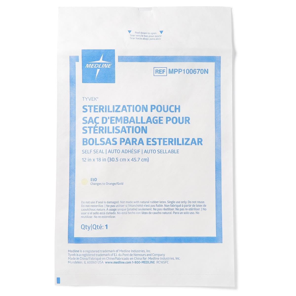 Tyvek Sterilization Pouch, Self-Sealing, 12" x 18",1000,Case,MPP100670N