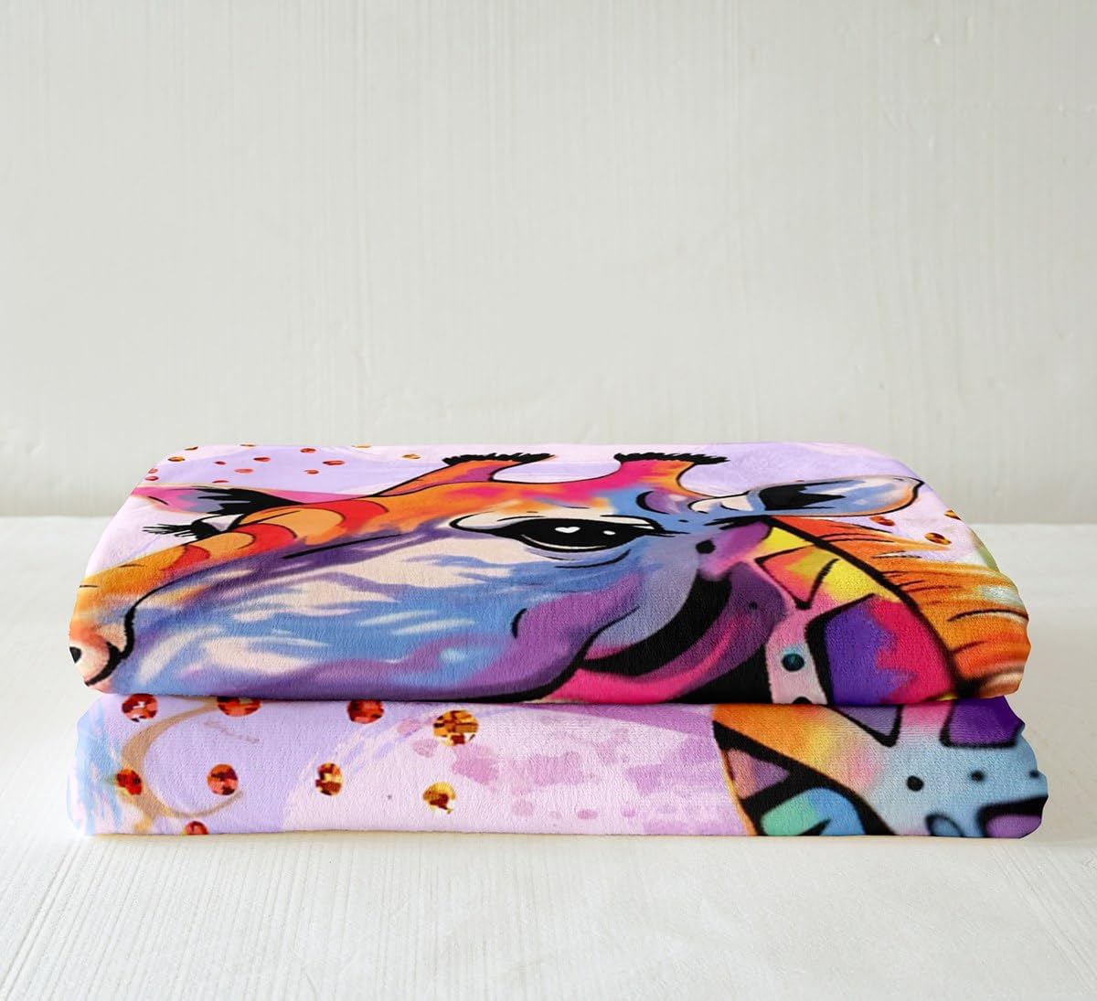Feelyou Cute Giraffe Fleece Throw Blanket Rainbow Plush Blanket for Kids Teens Light Purple Sherpa Blanket Wildlife Fuzzy Blanket for Sofa Bed Couch,Throw 50x60 Inches