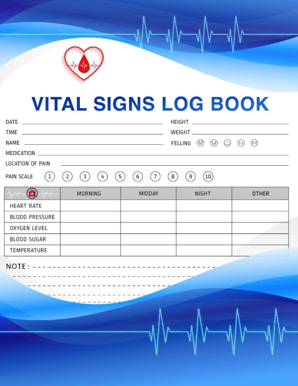 Vital Signs Log Book: Medical Journal to Track Blood Pressure, Blood Sugar, Heart Rate, Temperature, Weight or Oxygen | Health Record Keeper Wellness