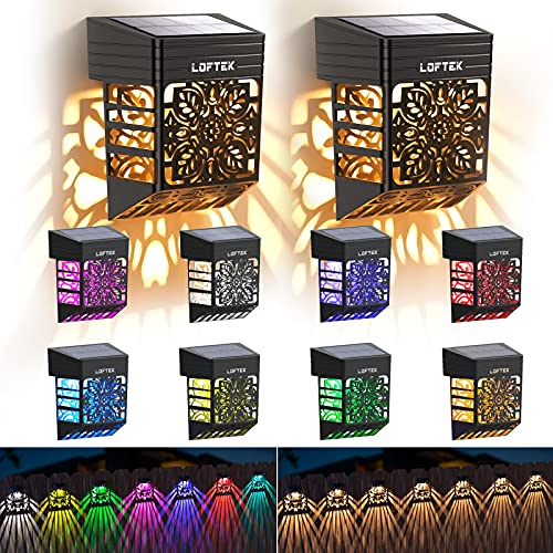 LOFTEK Solar Deck Lights, 8 Pack Solar Fence Lights with 2 Modes, Dusk to Dawn, Waterproof Outdoor Solar Light, LED Fence Post Light for Garden, Backyard, Steps, Pathway, Camping, RGB & Warm White