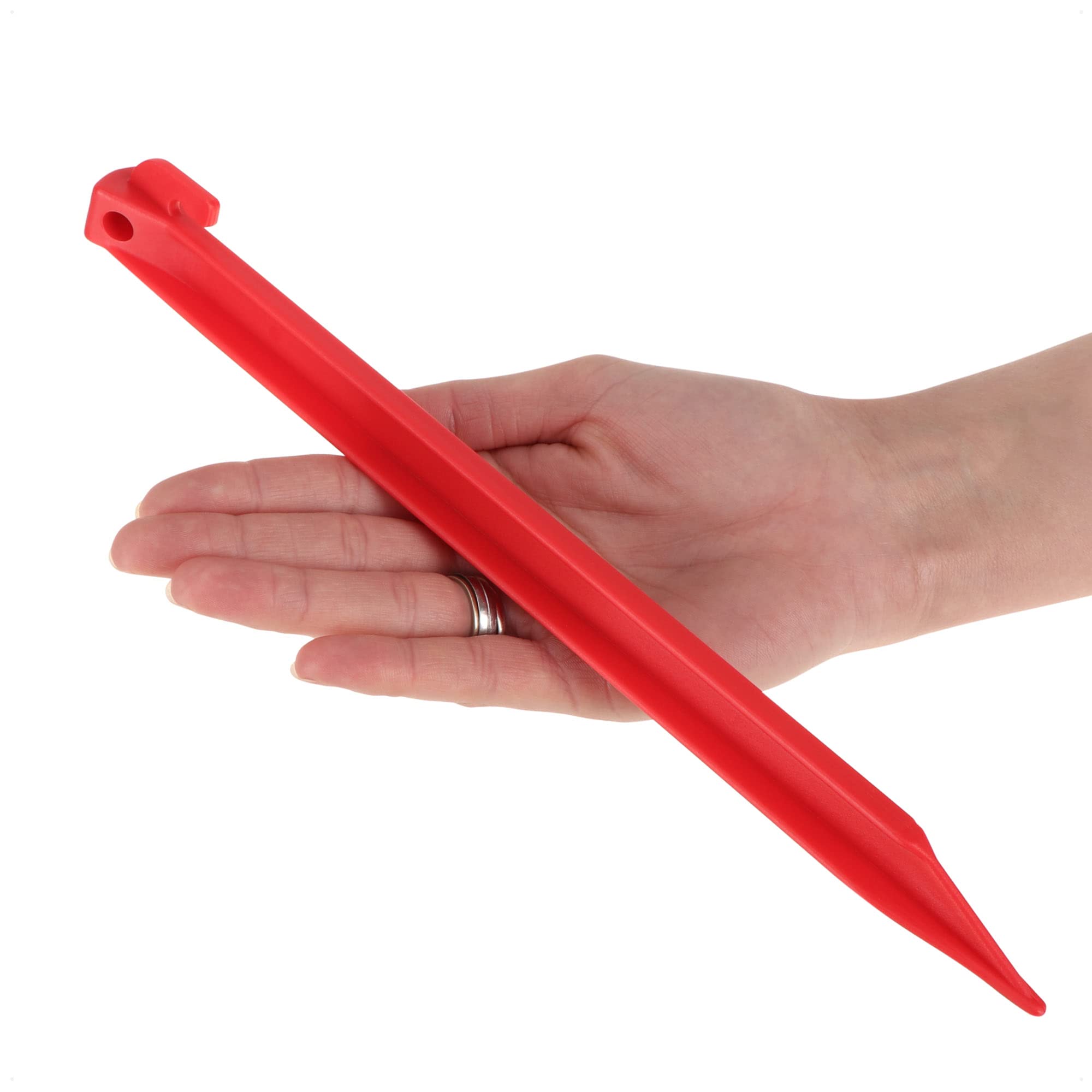 COM-FOUR® 12x picchetti per tenda in plastica - ancoraggi a terra per campeggio, giardino, spiaggia - picchetti con foro per estrattore pioli - ancoraggi a terra rossi - 30 cm