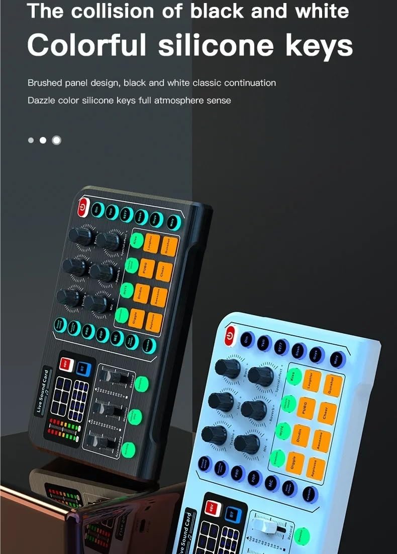 Mezclador de audio, Tarjeta de sonido Mezcladores de interfaz de grabación de estudio Tarjeta de música con sonido for PC de teléfono móvil en vivo Para karaoke, estudio, streaming y grabación(Bianco)