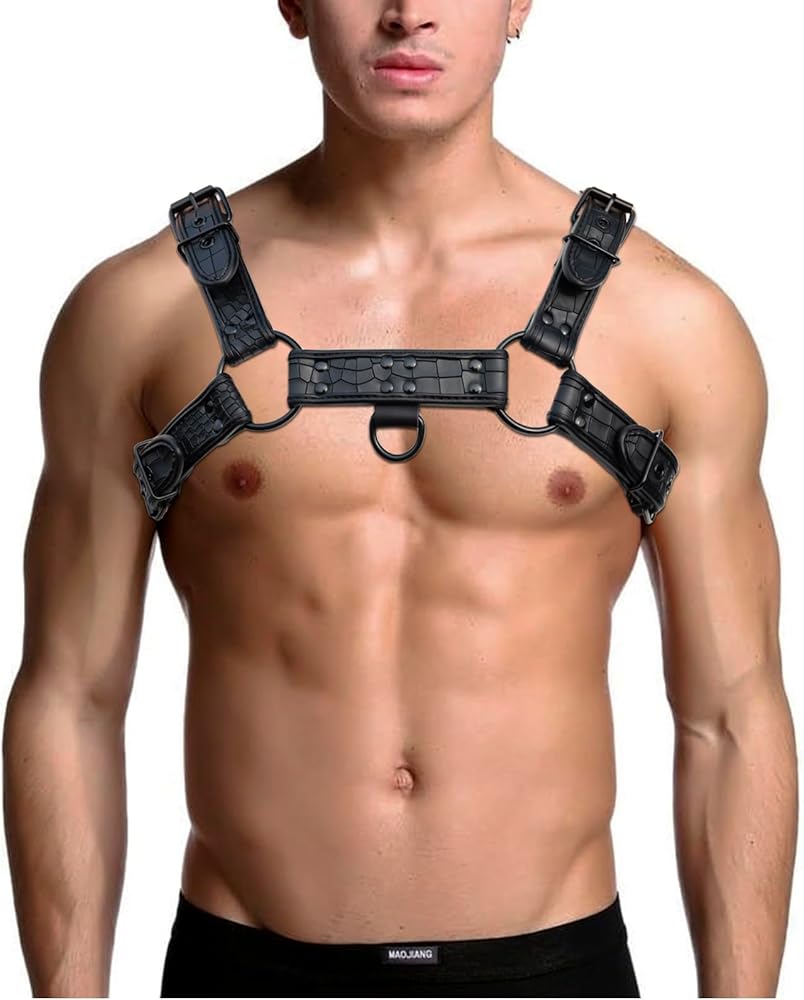 QUYUWOWO Mens Harness Belt Adjustable Crocodile Print Body Chest