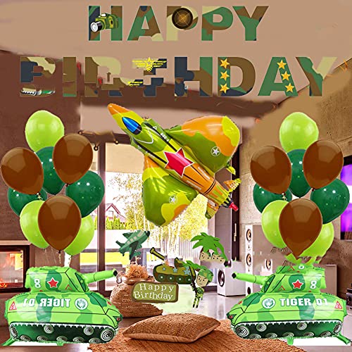 Lkjybg Party Decorations,Camouflage Birthday Party Decoration Set,Tank Balloon Cake With Flag,Letter Pull Flag Cartoon Model,For Party Supplies Anniversary Decoration #TOP1