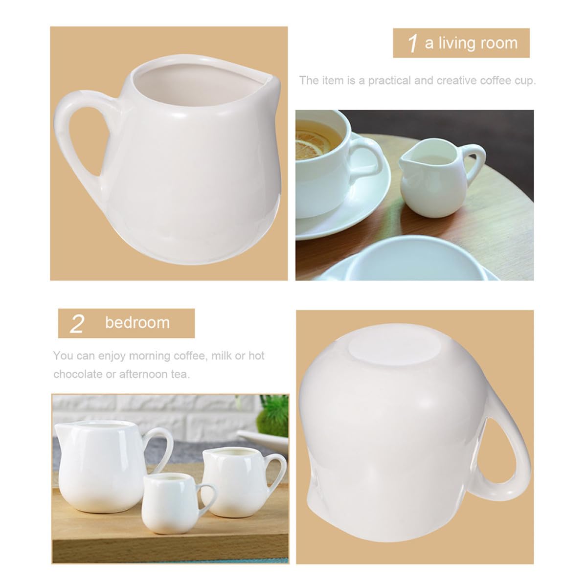 Sewroro Lot de 6 Pots à Lait en Céramique Blanche Poignée Pichet à Sauce Moyen Tasse à Sauce Pratique Cuisine et Service Surface Lisse Facile à Nettoyer