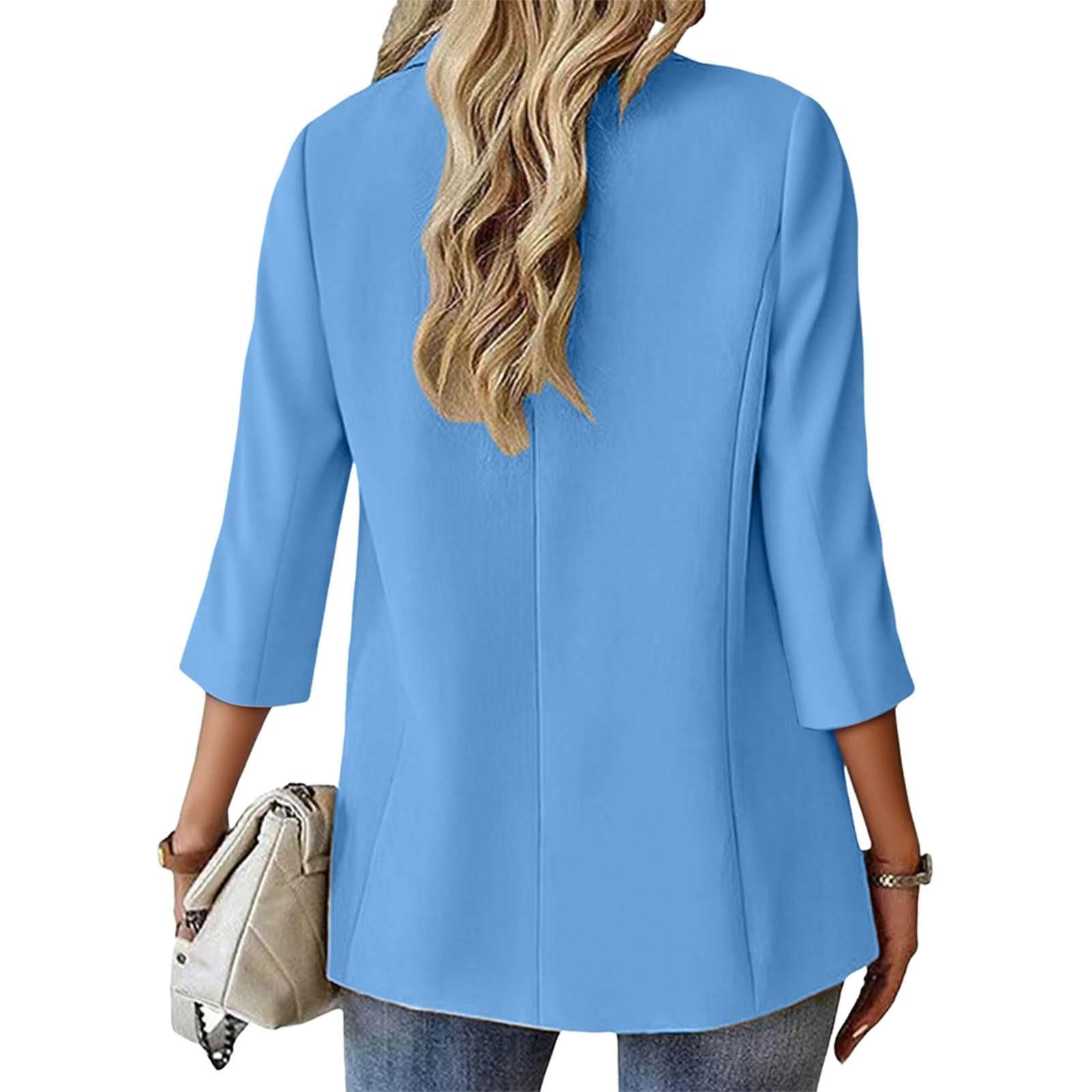 Blazer pour femme - Élégante veste de transition avec stretch - Pour le travail et le bureau - Blazer long ouvert sur le devant - Tenue d'affaires - Couleur unie - Blazer décontracté pour femme