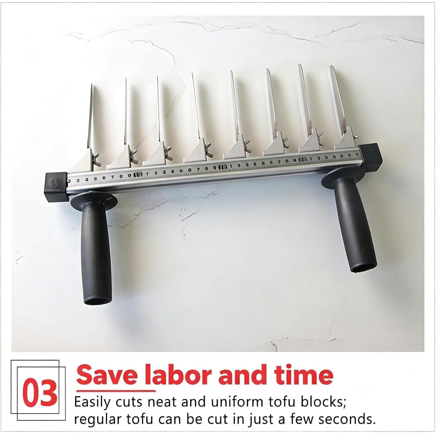 Verstellbarer Tofu-Schneider, 9-Klingen-Edelstahl-Tofu-Schneider mit Linealskala, 29,6 cm Schnittbreite, 2,8–3,7 cm verstellbarer Abstand, für Zuhause, Küche und gewerbliche Nutzung