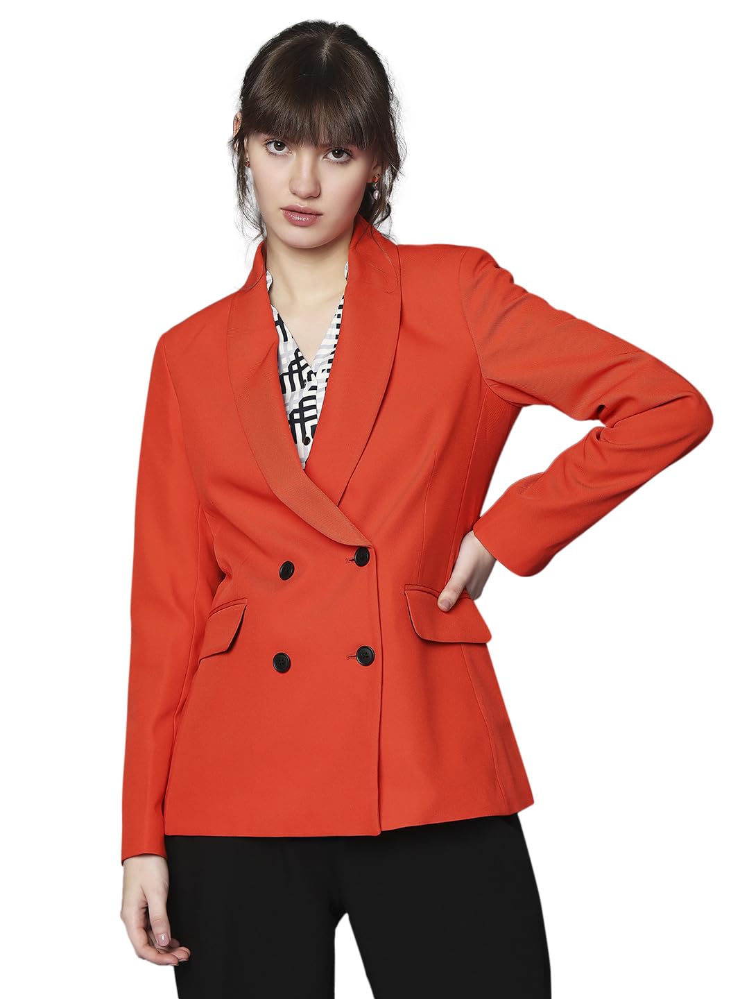 Notched Lapel Double-Breasted Blazer-image-27