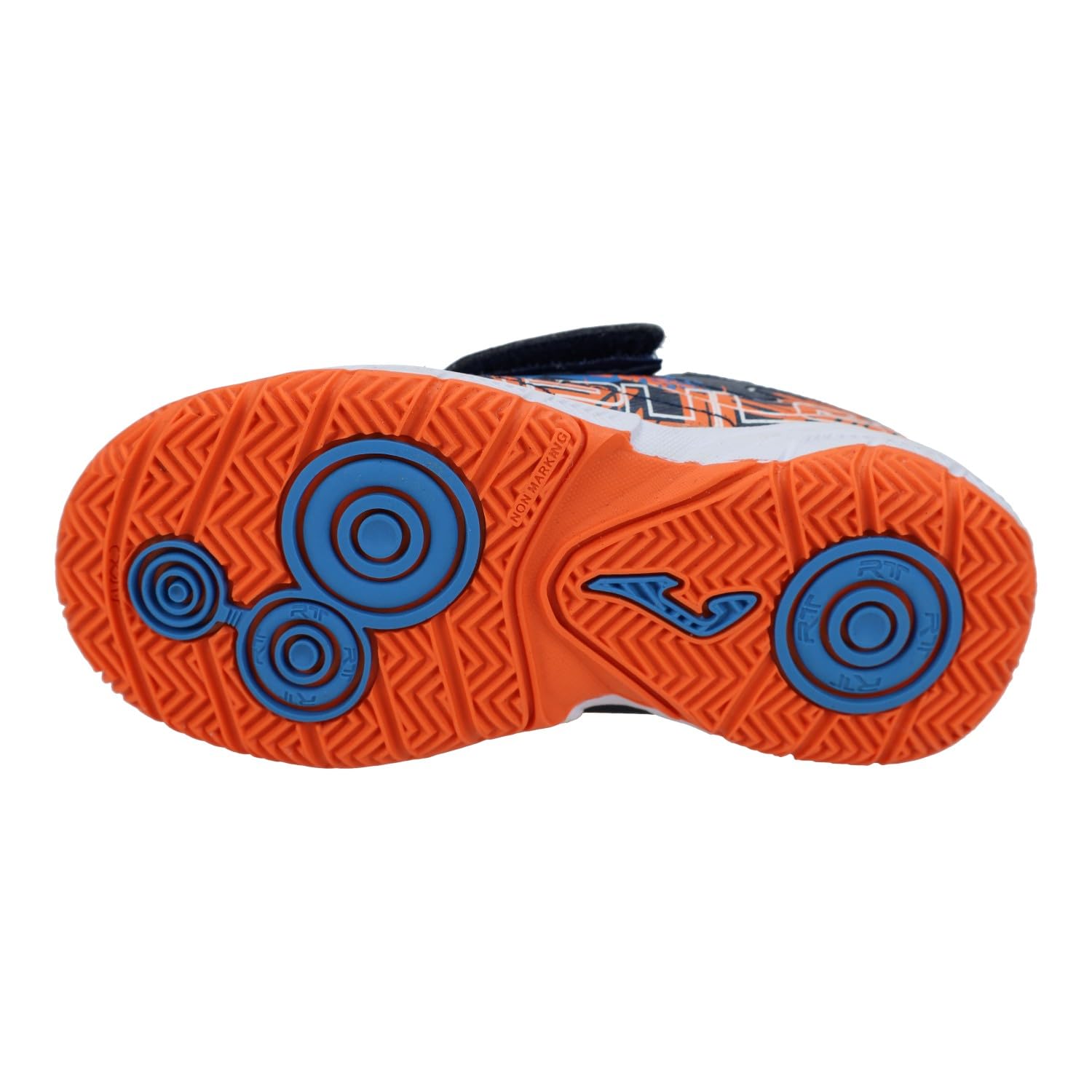 Joma PRJW2303INV Zapatillas de fútbol Sala para niños, Color Marino con Naranja y Azul Claro, diseño anatómico con Velcro NIÑO Deportivos Marino 37