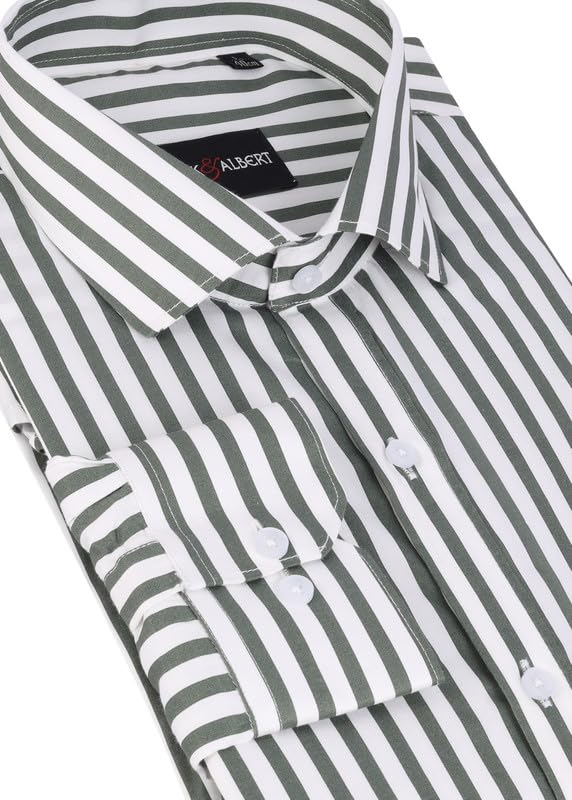 Image of MARK & ALBERT Men's Striped Full Sleeves Cotton Formal Shirt White | Stylish Shirt for Men