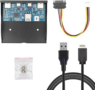 JSER USB 3.1 Front Panel Header 19Pin to USB-C & USB 3.0 HUB 4 Ports Front Panel Motherboard Cable Compatible for 3.5" Floppy Bay