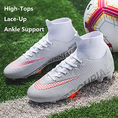 Xjiodf Men's Soccer Cleats Fg/Ag Football Shoes With High-Tops Lace-Up Non-Slip Spikes Outdoor Firm Ground Rugby Cleat White Eu 45 #TOP3