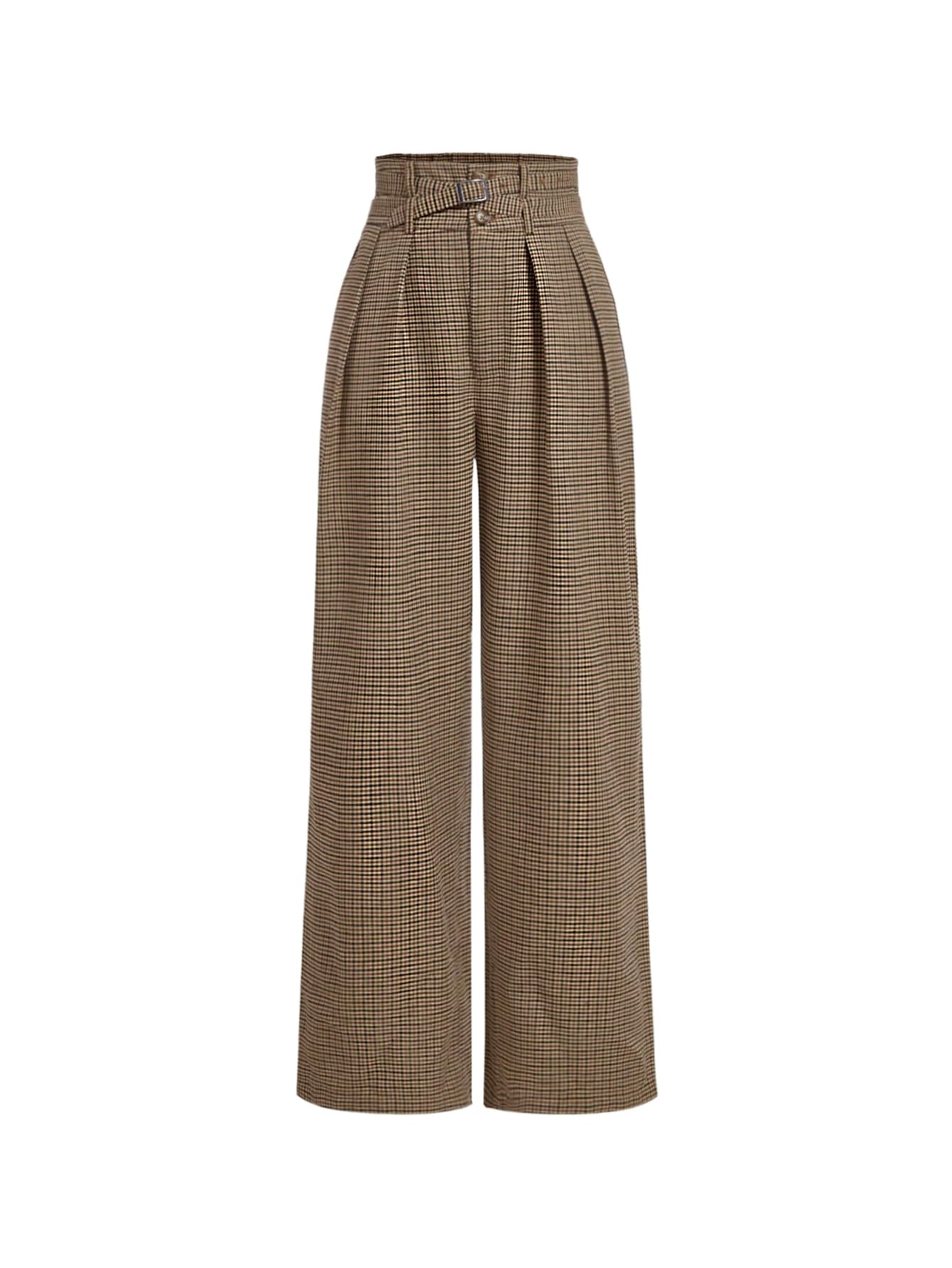 MakeMeChic Womens Plaid Business Pants High Waist Wide Leg Office Work Trousers with Belted