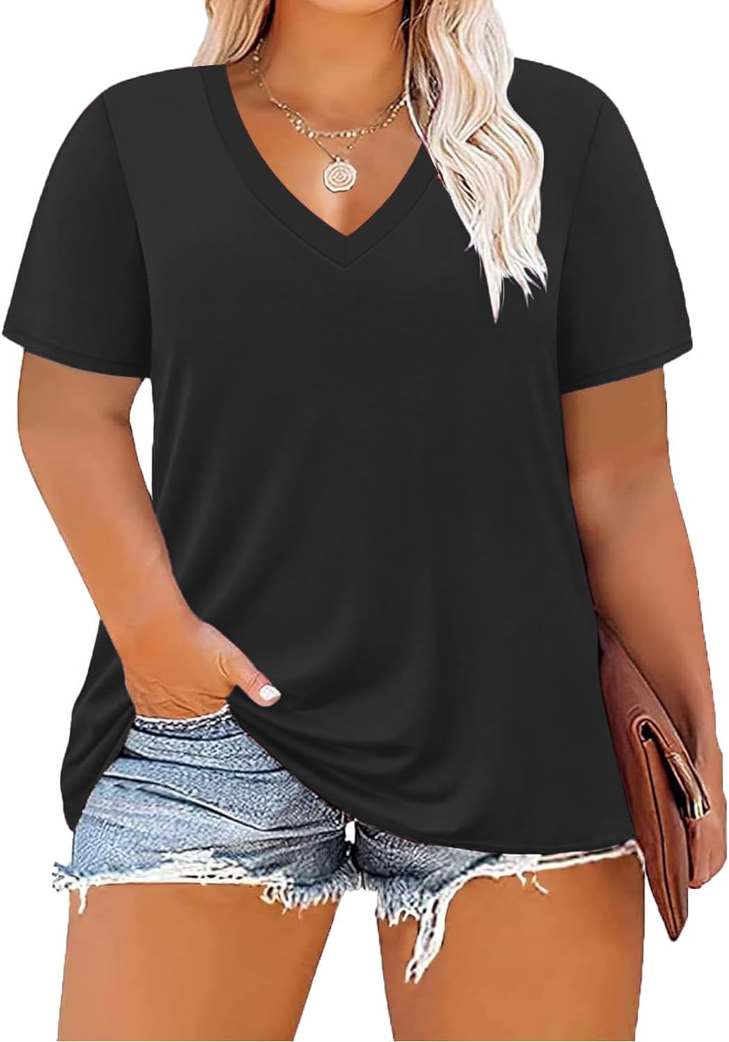 Women's Plus Size Short Sleeve Tee Shirt V Neck Basic Ladies Loose Fit T Shirt 1X-5X