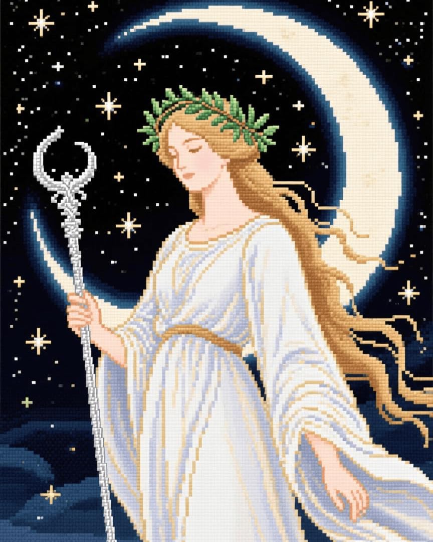 WallustrioaW DIY Cross Stitching Stamped Kits,Moon Fairy,11CT Cross Stitch Fabric Embroidery Crafts Kit for Home Decoration,Christmas,Gift,16x20in
