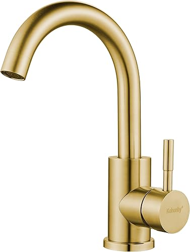 Grifo de Fregadero de Barra Húmeda de Un Solo Agujero Dorado Cepillado, Grifo de Fregadero de Baño Moderno de Una Sola Manija, Grifo de Preparación