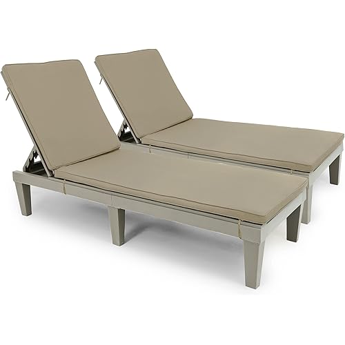 YITAHOME Chaise Lounge Chairs for Outside with Cushion & Adjustable Backrest, Sturdy Loungers for Patio Poolside, Easy Assembly & Waterproof & Lightweight with 265lbs Weight Capacity, Set of 2, Taupe