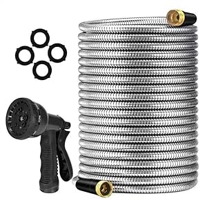 25FT Garden Hose, Stainless Steel Water Hose Solid Fittings,No-Kink, Metal Garden Hoses,Anti-Rust Heavy Duty Water Hoses for Yard,Car Wash Outdoor Lawn Watering Plants