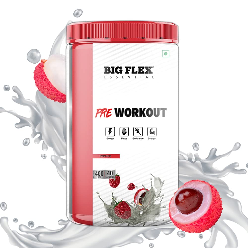 Bigflex Essential Pre Workout, Lychee | 40 Servings, 400Gm | Energy & Endurance | Strength & Focus | Muscle Pumps | 250Mg Caffeine | 2500Mg L-Citruline | 2000Mg Beta Alanine