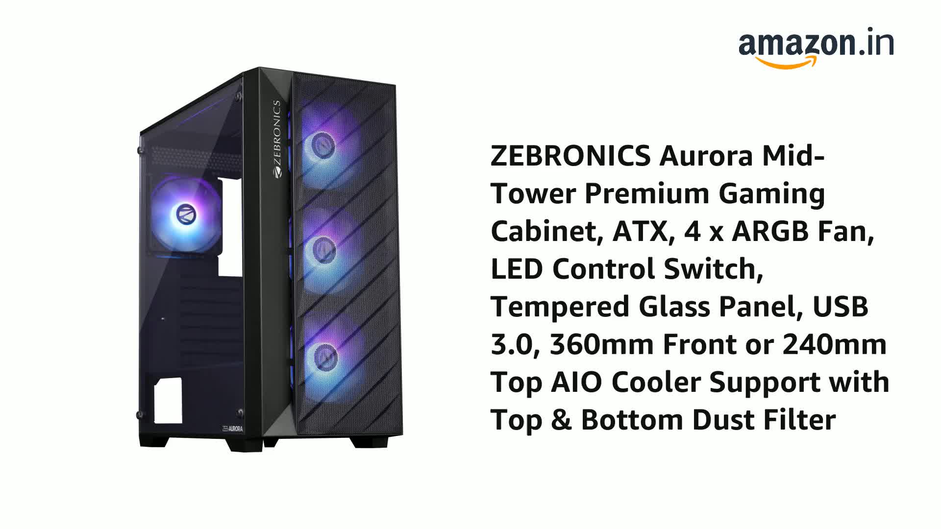 Amazon.in: Buy ZEBRONICS Aurora Mid-Tower Premium Gaming Cabinet