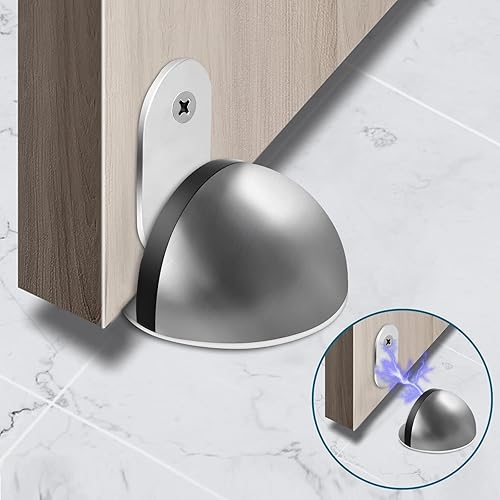 Miniatura 4 de KOLAKO Topes magnéticos para puerta, paquete de 4 topes de puerta para la parte inferior de la puerta, adhesivos de acero inoxidable cepillado, para