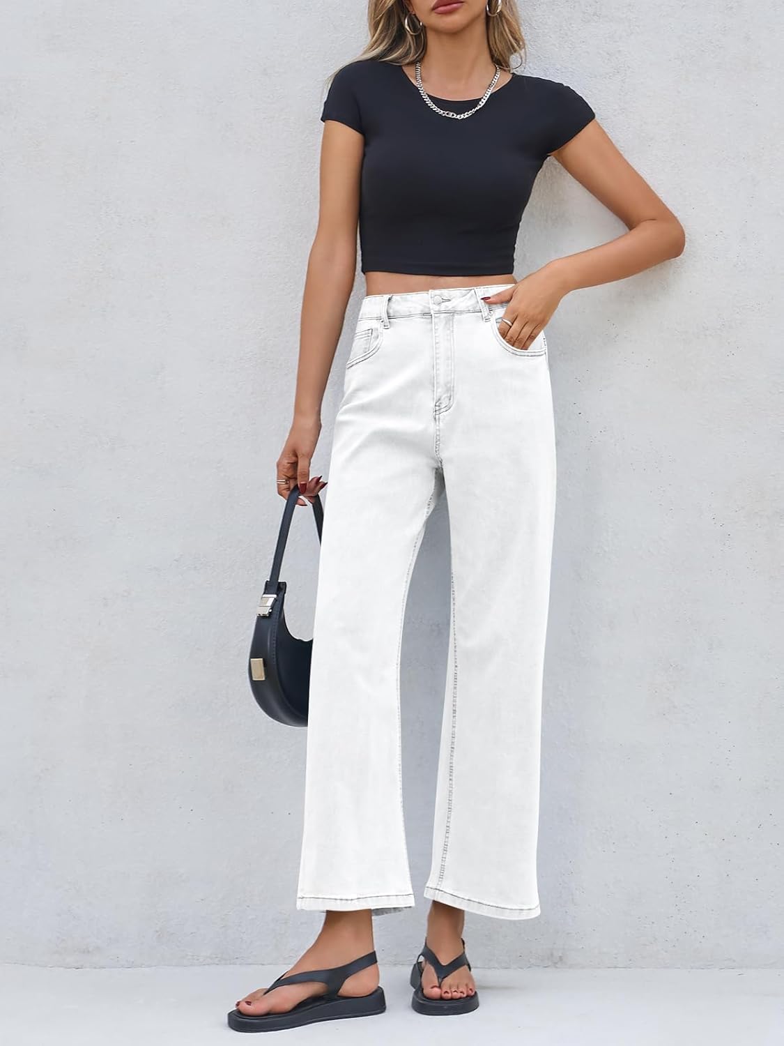 Cicy Bell Womens Baggy Horseshoe Jeans Boyfriend Wide Leg Vintage Mid Rise Cropped Denim Pants - Image 6