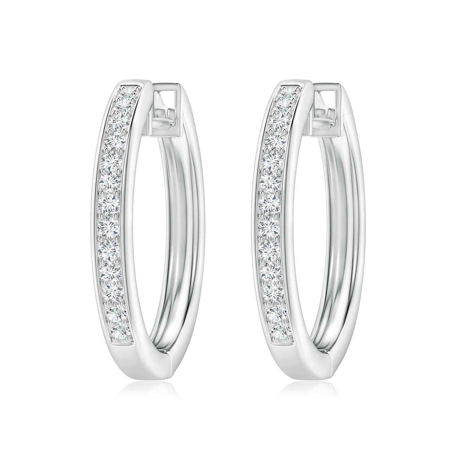 Angara Lab-Grown Pave-Set Diamond Hinged Hoop Earrings in 10ct/14ct Solid Gold for Women | April Birthstone Jewellery for Her - 14ct White Gold