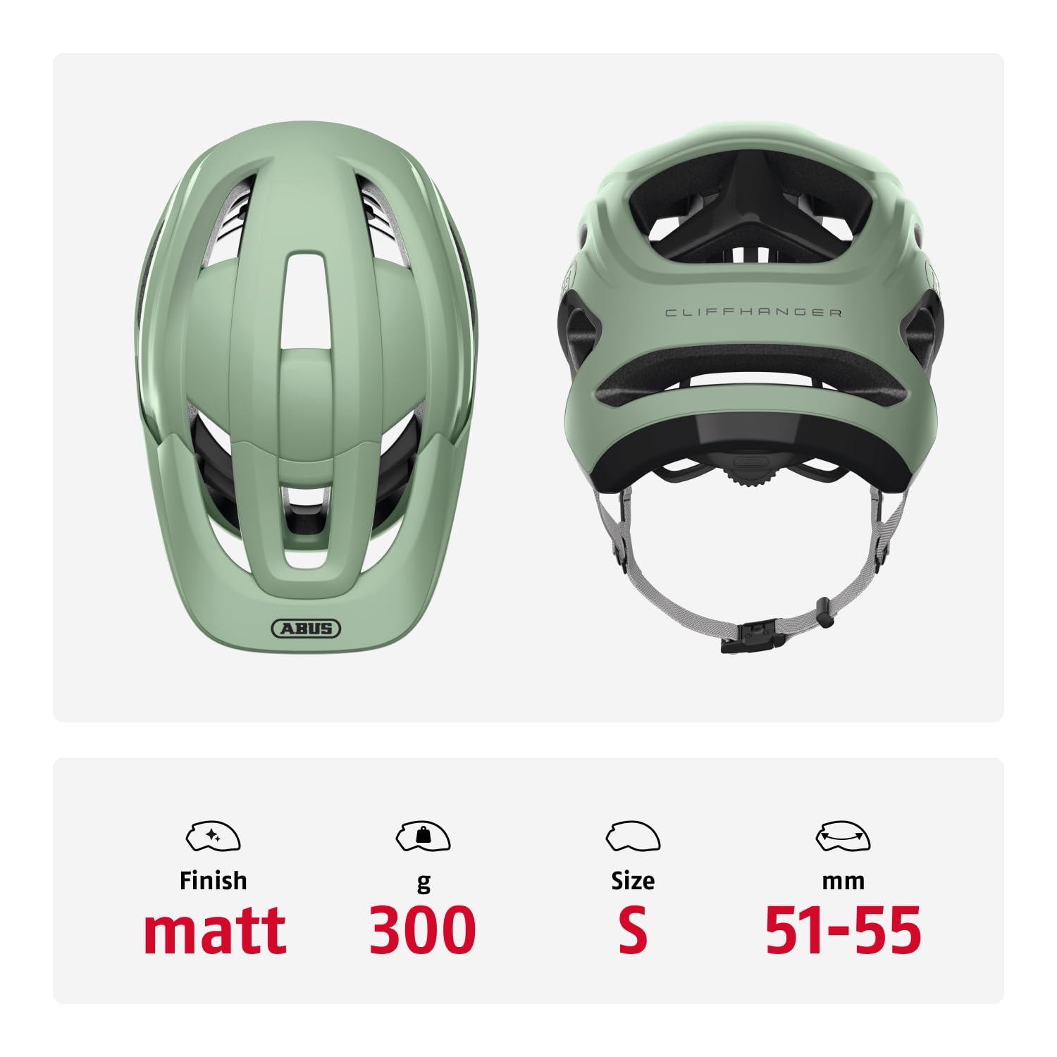 ABUS Cliffhanger Casco MTB de Bicicleta, Mist Green, S | Casco MTB Singletrail y Enduro, cierre magnético, visera ajustable, almohadillas lavables