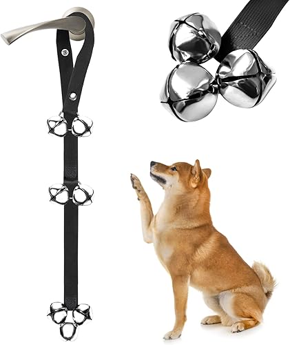 TIOVETY - Timbres de puerta para perros para entrenamiento de orinal, 7 campanas extra grandes de 1.4 puertas, correa ajustable duradera para