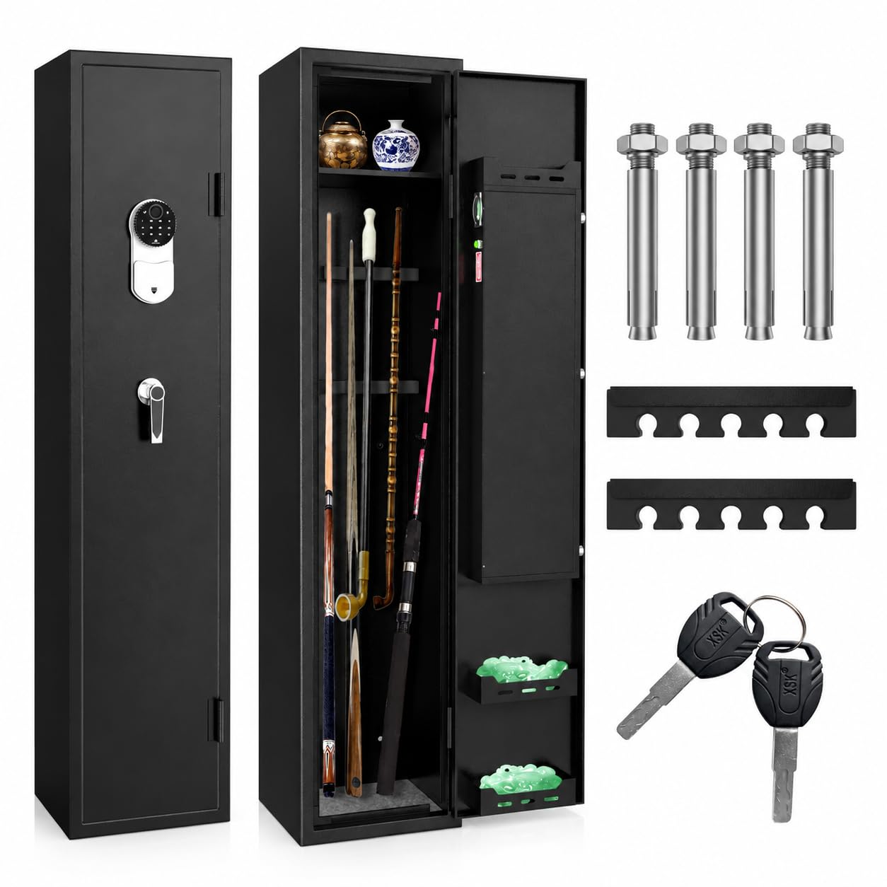 Großraum Stahltresor mit Fingerabdruck & Touch-Zahlenschloss, 3 Öffnungswege, Einbruchsicherer Schrank mit LED-Beleuchtung, Wand- und Bodenmontage, Anti-Bohr & Anti-Aufhebeln, Schwarz