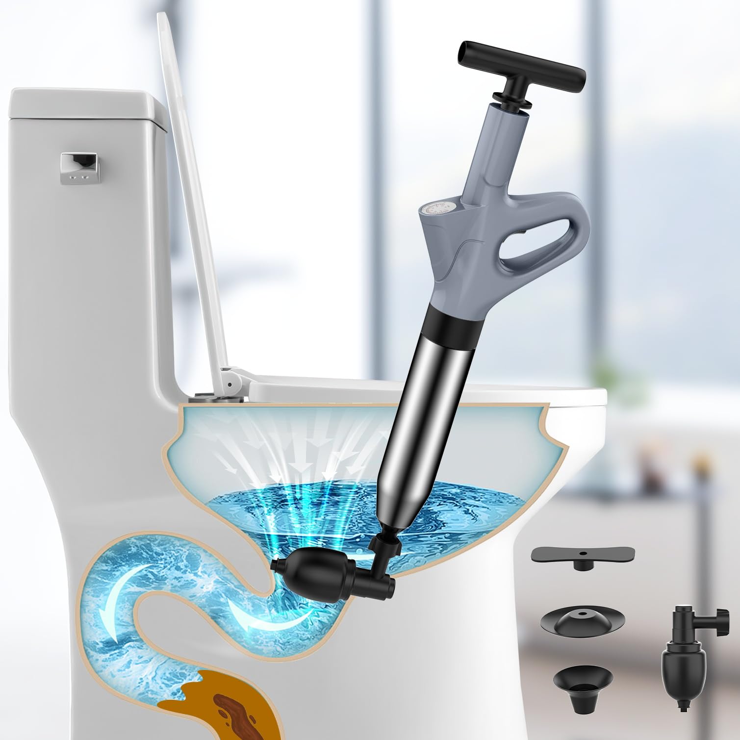Déboucheur WC, Déboucheur Canalisation,Ventouse Deboucheur Evier pour Toilettes, Adapté aux Baignoires,Toilettes, Douches, Lavabo