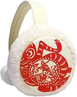Papercut Protetor de orelhas de inverno chinês com estampa de macaco do zodíaco chinês, feito de lã peluda, para uso ao ar livre