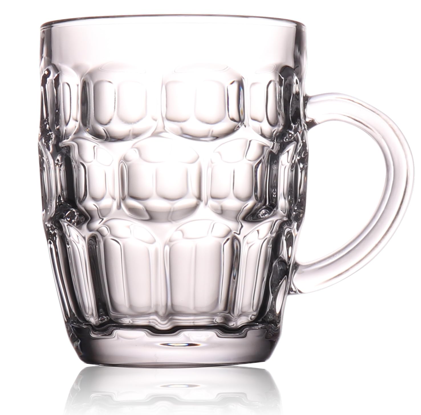 1 Pint Glass Dimpled Beer Mug Set, Heavy British Pub Stein Cup with Handle